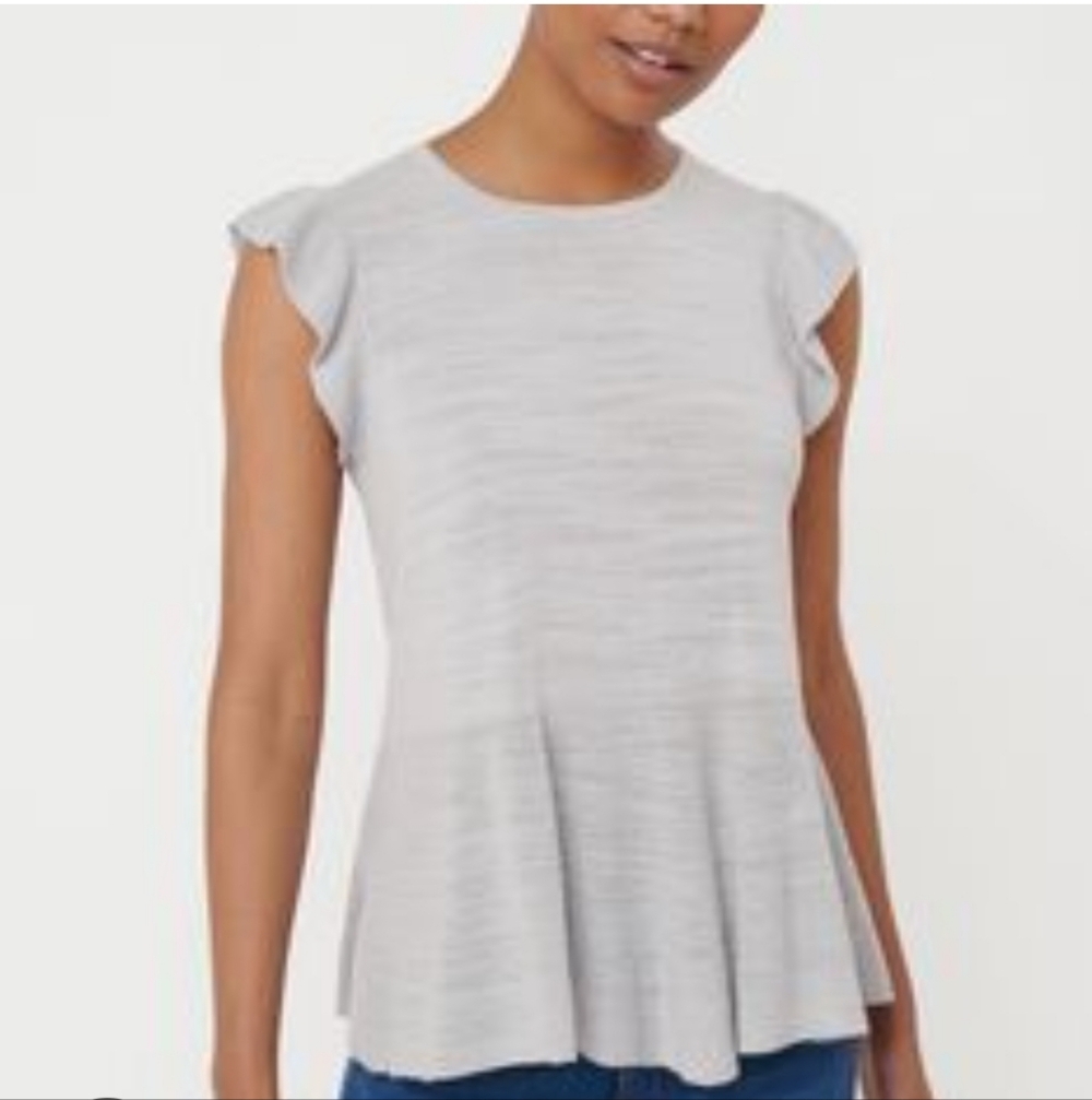 LOFT Cream Cap Sleeve Pleated T-Shirt